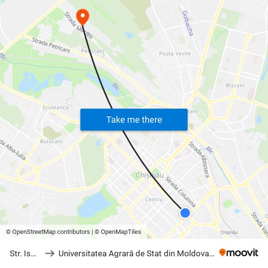 Str. Ismail to Universitatea Agrară de Stat din Moldova (UASM) map