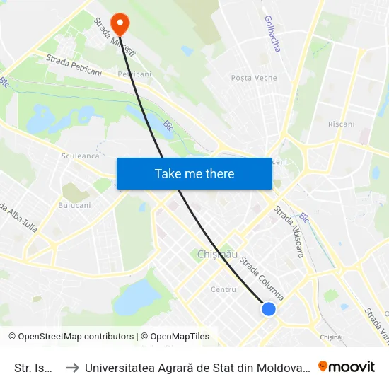 Str. Ismail to Universitatea Agrară de Stat din Moldova (UASM) map