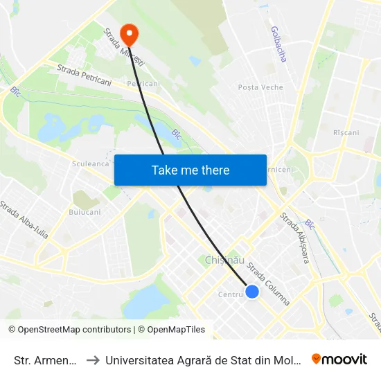 Str. Armenească to Universitatea Agrară de Stat din Moldova (UASM) map