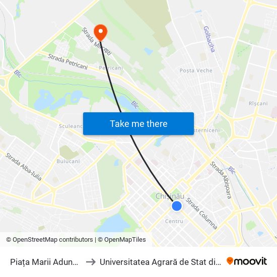 Piața Marii Adunări Naționale to Universitatea Agrară de Stat din Moldova (UASM) map