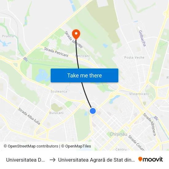 Universitatea De Medicină to Universitatea Agrară de Stat din Moldova (UASM) map