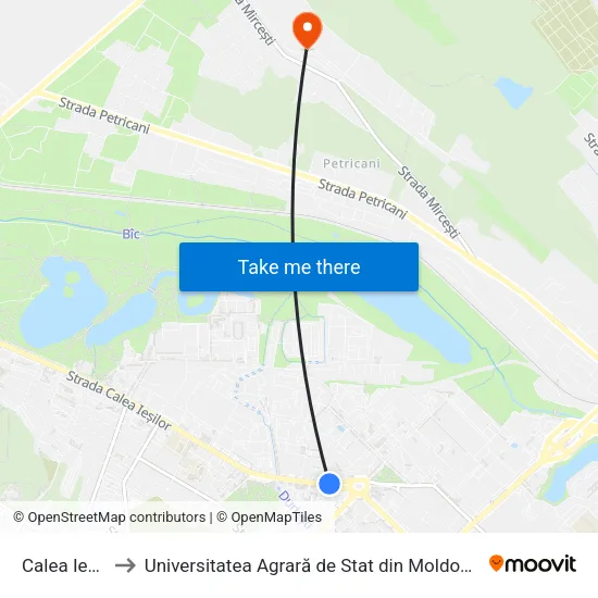 Calea Ieșilor to Universitatea Agrară de Stat din Moldova (UASM) map