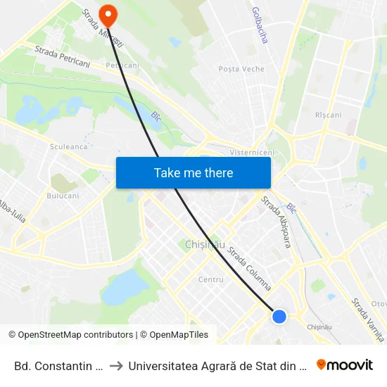 Bd. Constantin Negruzzi to Universitatea Agrară de Stat din Moldova (UASM) map