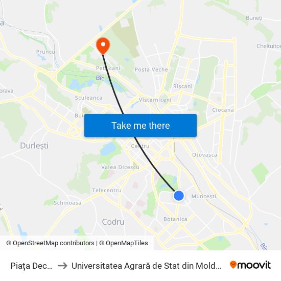 Piața Decebal to Universitatea Agrară de Stat din Moldova (UASM) map