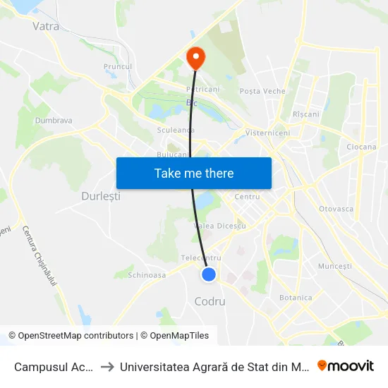 Campusul Academic to Universitatea Agrară de Stat din Moldova (UASM) map