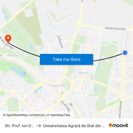 Str. Prof. Ion Dumeniuc to Universitatea Agrară de Stat din Moldova (UASM) map