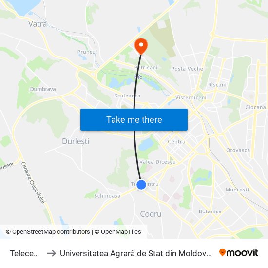 Telecentru to Universitatea Agrară de Stat din Moldova (UASM) map