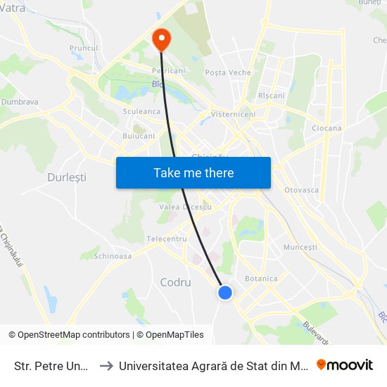 Str. Petre Ungureanu to Universitatea Agrară de Stat din Moldova (UASM) map