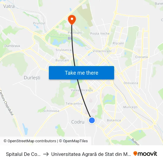 Spitalul De Copii Nr. 3 to Universitatea Agrară de Stat din Moldova (UASM) map