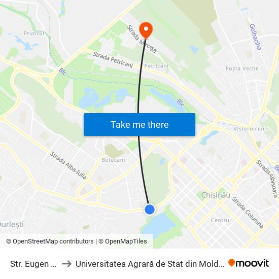 Str. Eugen Coca to Universitatea Agrară de Stat din Moldova (UASM) map