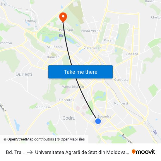 Bd. Traian to Universitatea Agrară de Stat din Moldova (UASM) map