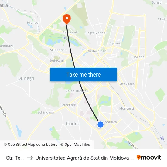 Str. Teilor to Universitatea Agrară de Stat din Moldova (UASM) map