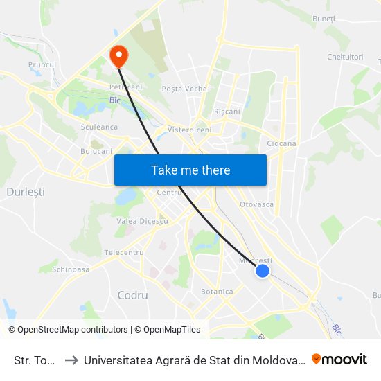 Str. Tomis to Universitatea Agrară de Stat din Moldova (UASM) map