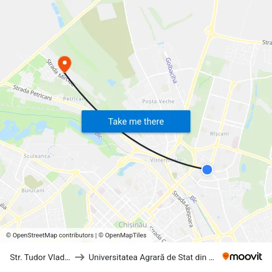 Str. Tudor Vladimirescu to Universitatea Agrară de Stat din Moldova (UASM) map