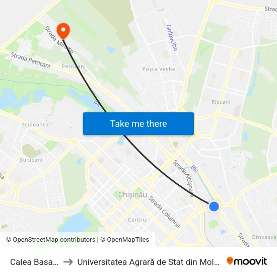 Calea Basarabiei to Universitatea Agrară de Stat din Moldova (UASM) map