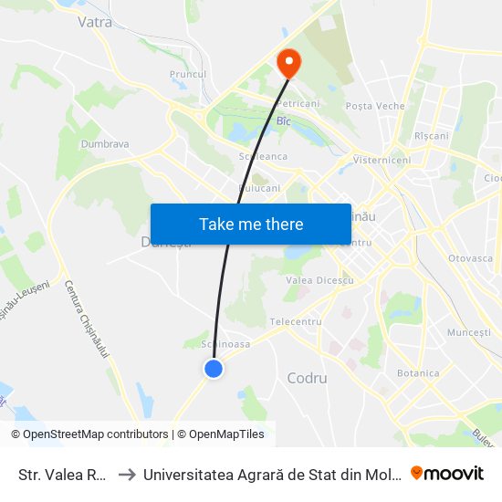 Str. Valea Radiului to Universitatea Agrară de Stat din Moldova (UASM) map