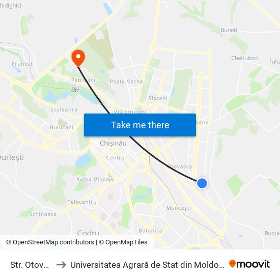 Str. Otovasca to Universitatea Agrară de Stat din Moldova (UASM) map