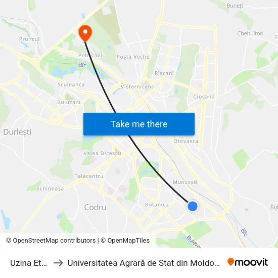 Uzina Etalon to Universitatea Agrară de Stat din Moldova (UASM) map