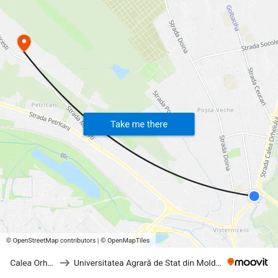 Calea Orheiului to Universitatea Agrară de Stat din Moldova (UASM) map