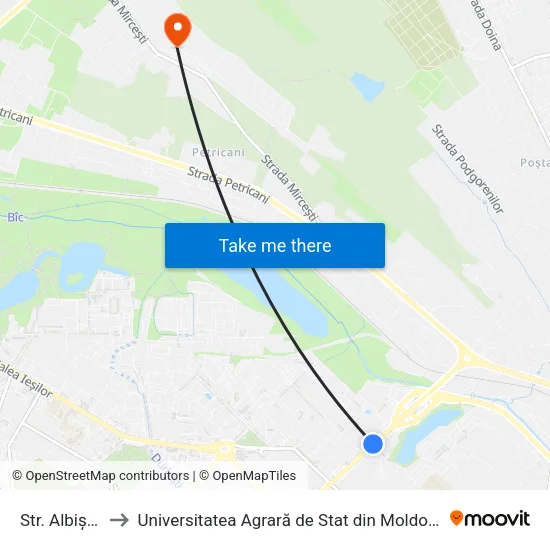 Str. Albișoara to Universitatea Agrară de Stat din Moldova (UASM) map