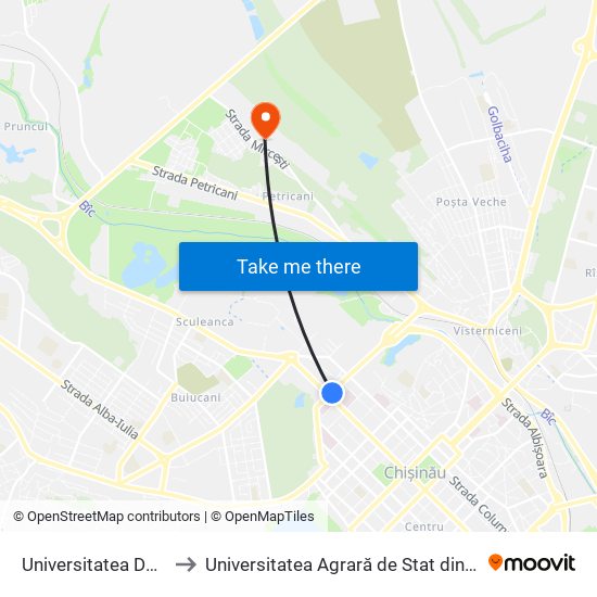 Universitatea De Medicină to Universitatea Agrară de Stat din Moldova (UASM) map