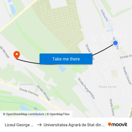 Liceul George Călinescu to Universitatea Agrară de Stat din Moldova (UASM) map