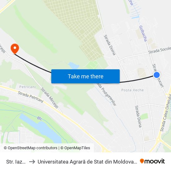 Str. Iazului to Universitatea Agrară de Stat din Moldova (UASM) map