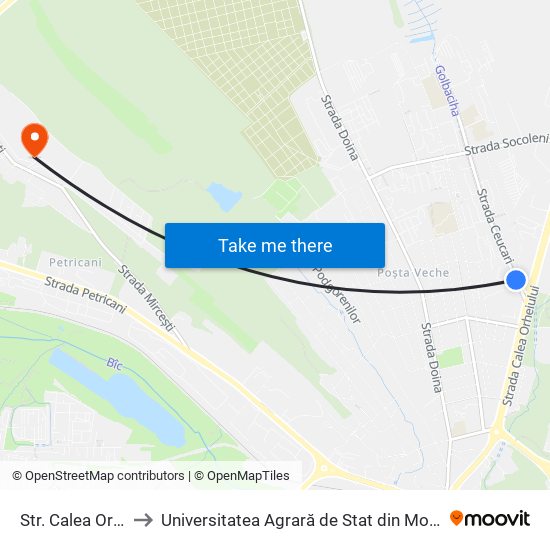 Str. Calea Orheiului to Universitatea Agrară de Stat din Moldova (UASM) map