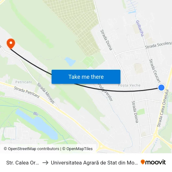 Str. Calea Orheiului to Universitatea Agrară de Stat din Moldova (UASM) map