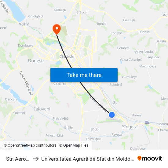 Str. Aeroport to Universitatea Agrară de Stat din Moldova (UASM) map