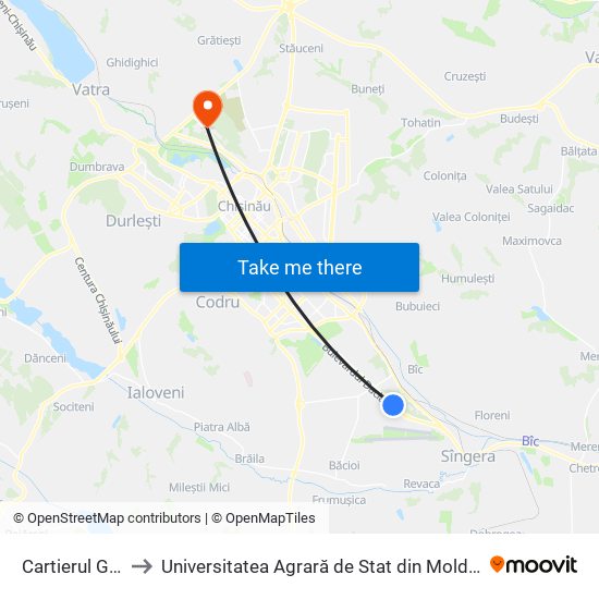 Cartierul Galata to Universitatea Agrară de Stat din Moldova (UASM) map