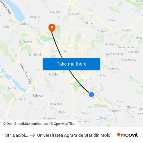 Str. Băcioii Noi to Universitatea Agrară de Stat din Moldova (UASM) map