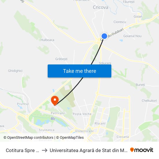 Cotitura Spre Cricova to Universitatea Agrară de Stat din Moldova (UASM) map