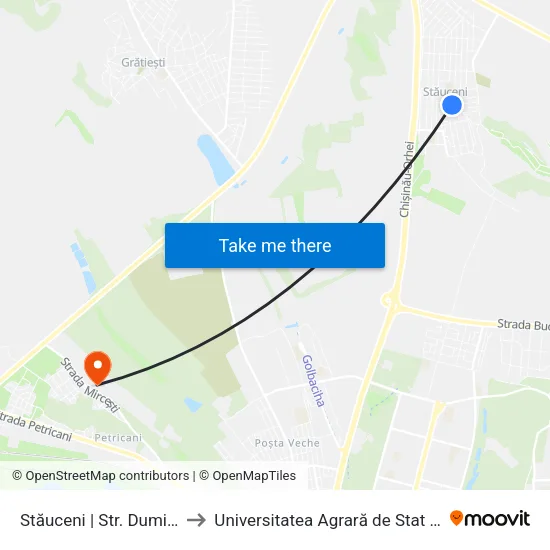 Stăuceni | Str. Dumitru Matcovschi to Universitatea Agrară de Stat din Moldova (UASM) map