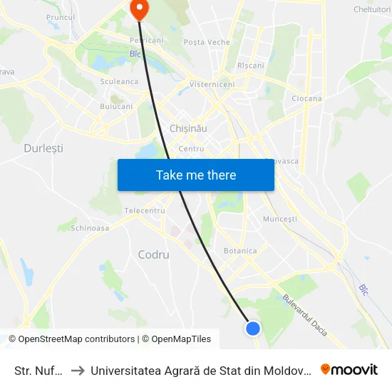Str. Nufărul to Universitatea Agrară de Stat din Moldova (UASM) map