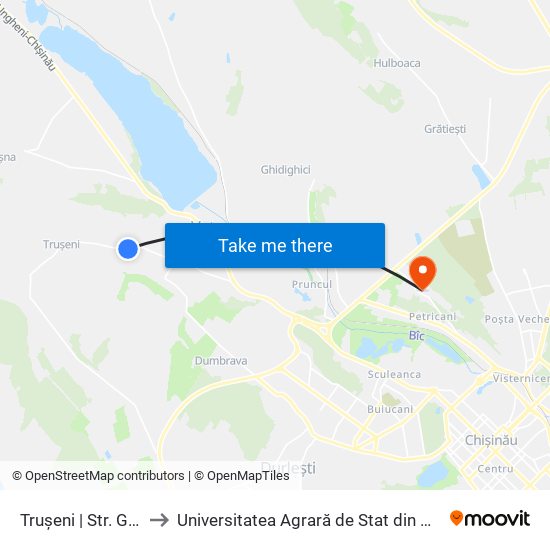 Trușeni | Str. Ghidighici to Universitatea Agrară de Stat din Moldova (UASM) map