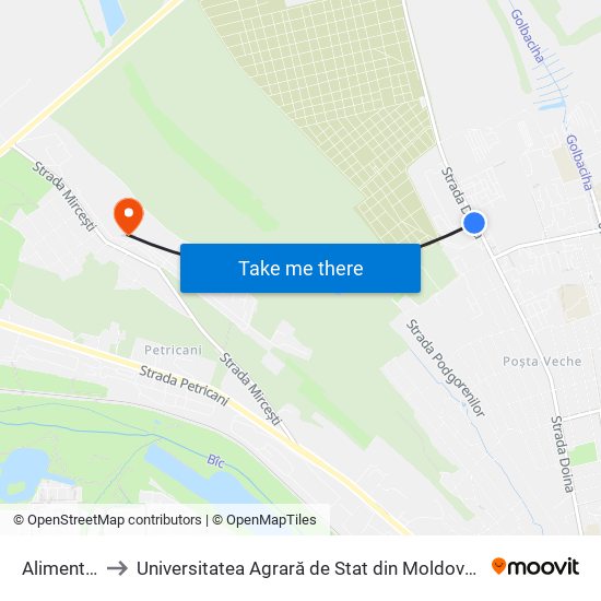 Alimentară to Universitatea Agrară de Stat din Moldova (UASM) map