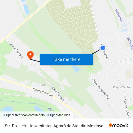 Str. Doina to Universitatea Agrară de Stat din Moldova (UASM) map