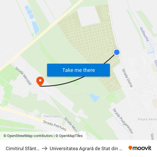 Cimitirul Sfântul Lazăr to Universitatea Agrară de Stat din Moldova (UASM) map