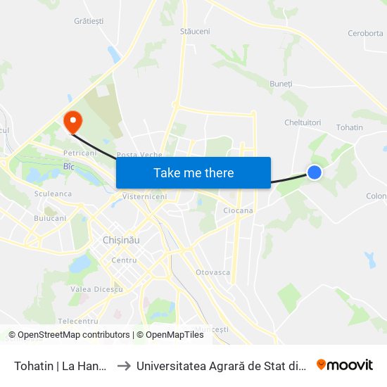 Tohatin | La Hanul Lui Vasile to Universitatea Agrară de Stat din Moldova (UASM) map