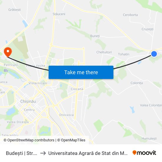 Budești | Str. Traian to Universitatea Agrară de Stat din Moldova (UASM) map