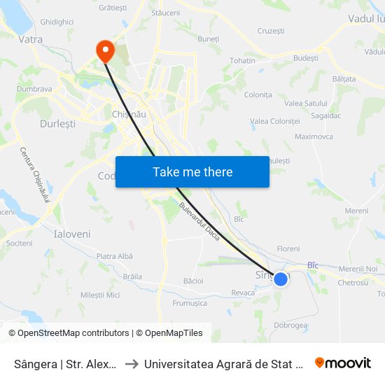 Sângera | Str. Alexandru Cel Bun to Universitatea Agrară de Stat din Moldova (UASM) map