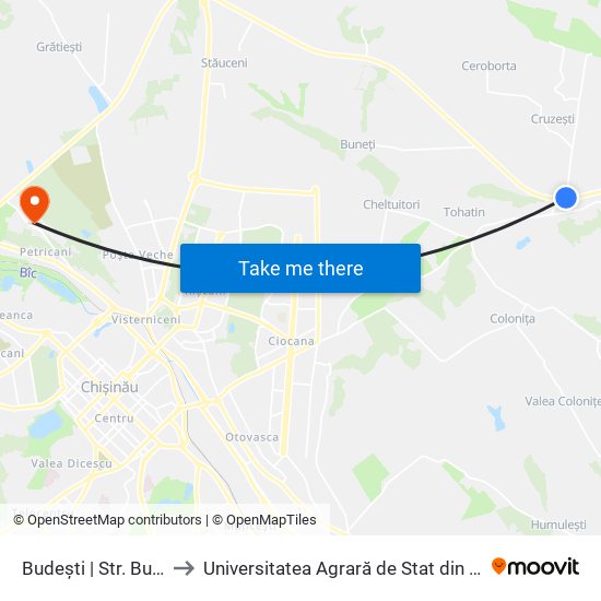 Budești | Str. Budeștii Noi to Universitatea Agrară de Stat din Moldova (UASM) map