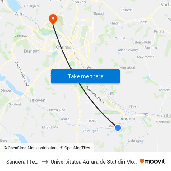 Sângera | Terminus to Universitatea Agrară de Stat din Moldova (UASM) map