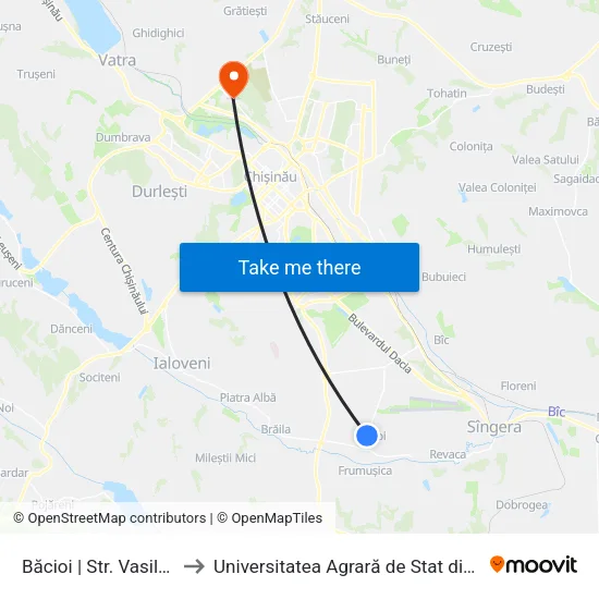 Băcioi | Str. Vasile Alecsandi to Universitatea Agrară de Stat din Moldova (UASM) map