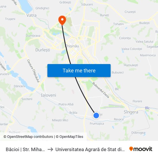 Băcioi | Str. Mihai Eminescu to Universitatea Agrară de Stat din Moldova (UASM) map