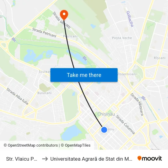 Str. Vlaicu Pârcălab to Universitatea Agrară de Stat din Moldova (UASM) map