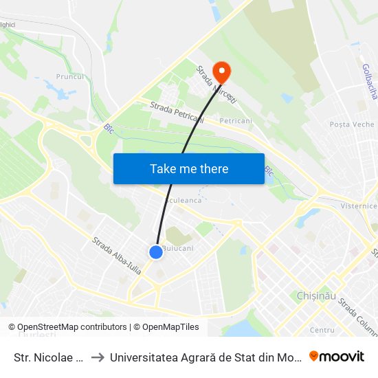 Str. Nicolae Costin to Universitatea Agrară de Stat din Moldova (UASM) map