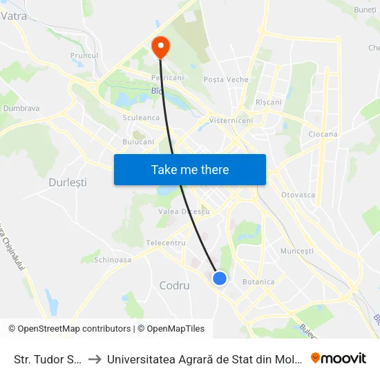 Str. Tudor Strișcă to Universitatea Agrară de Stat din Moldova (UASM) map