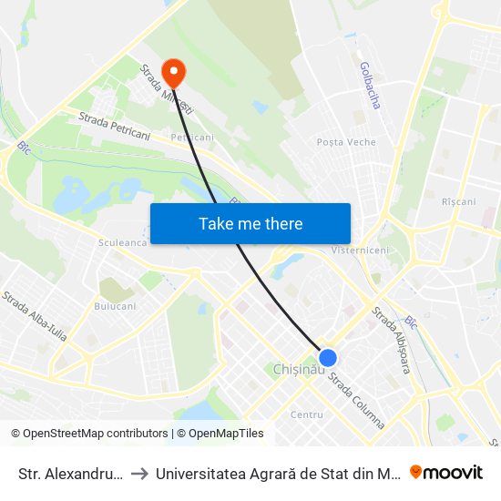 Str. Alexandru Pușkin to Universitatea Agrară de Stat din Moldova (UASM) map